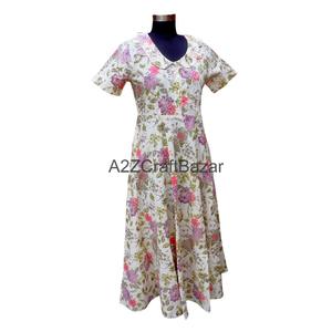 Robes maxi vintage pour femmes, coupe trapèze, manches courtes, 100% coton, imprimé floral, écologiques et respirantes, confortables pour l'été - Product Image 4