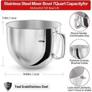Pièces détachées pour batteur sur socle, bol mélangeur en acier inoxydable 7QT, compatible lave-vaisselle, bol mélangeur pour batteur sur socle à tête inclinable <span class=keywords><strong>Kitchenaid</strong></span> - Product Image 4