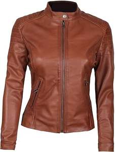 Chaqueta de cuero genuino de piel de vaca para mujer, ropa de invierno para niña, chaqueta de cuero estilo motorista para mujer, abrigos con bolsillos naturales - Product Image 3
