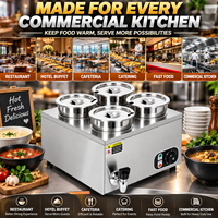 Chauffe-soupe électrique professionnel à quatre bains-marie, 4x4L 1500W, en acier inoxydable, pour comptoir, avec robinet, pour buffet