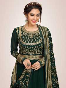 Trendmalls Femmes Ethnique Georgette Broderie Salwar Suit Anarkali Kurta Set avec Dupatta (G73-DarkGreen) pour Mariage - Product Image 2