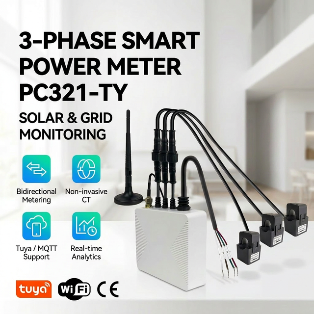 Smart Energy Meter Single/Three Phase WiFi Tuya Solar Inverter with 80-1000A Clamp Home Energy Management System