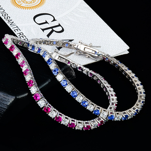 In Stock Wholesale Jewelry Colorful Lab Grown Blue Sapphire <b>Ruby</b> Corundum Gemstone Iced Vvs Moissanite Tennis <b>Bracelet</b> For Women - Product Image 3