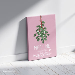 Pink Mistletoe 'Meet Me Under' Modern Wood <b>Frame</b> Canvas Christmas Decor Factory Price - Product Image 4