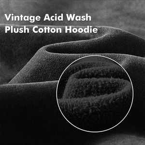 2024 noir Vintage lavage à capuche pour hommes de haute qualité 100% coton respirant acide pierre lavé décontracté en détresse imprimé motif - Product Image 3