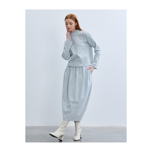 Jupe midi en tricot doux mélange bleu clair et marron, sans doublure, taille élastique - Product Image 3