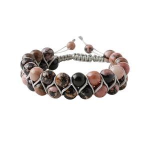 Pulsera de Piedra Natural de Rodonita de 8mm con Doble Hilera de Macramé - Product Image 1