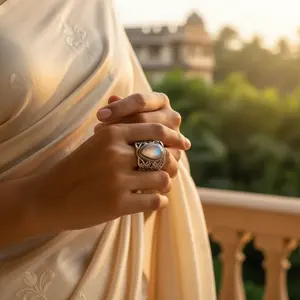 Bague pour femme en argent 925 avec pierre de lune, pierre précieuse, plaqué laiton, sertie de pierres ethniques, en boîte - Product Image 3