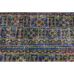 Tribal verde azul 2x3,7 pies alfombra turca hecha a mano tejido plano respaldo de látex Material de lana viscosa Patchwork para entrada de pasillo - Product Image 5