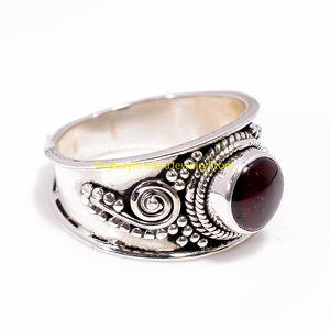 Anillo de banda hecho a mano de plata de ley 925 con granate natural tribal vintage, regalo para mujer, novia, unisex, regalo de Navidad - Product Image 2