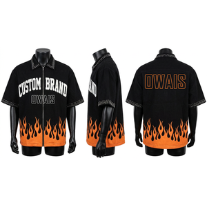 <b>Men</b> <b>Black</b> <b>Short</b> <b>Sleeve</b> Zip Up Collar <b>Shirt</b> Letter Print Graffiti Pocket Regular Fit Streetwear Top - Product Image 5