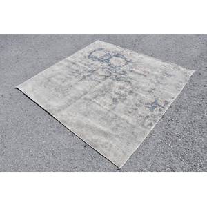 Alfombra de lana turca Vintage Beige y azul, diseño de retales de tejido plano de 5,5x5,5 pies para decoraciones de sala de estar con respaldo de látex - Product Image 2