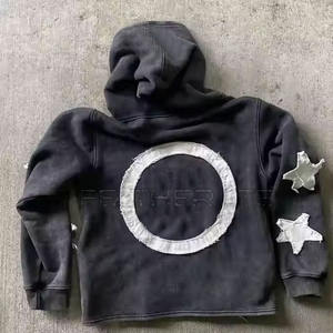 Sudadera con Capucha para Hombre 2024, Diseño Desgastado con Bordado, Tejido de Algodón/Poliéster Transpirable, Cierre de Cremallera, Color Sólido, Personalizable, Invierno - Product Image 2