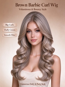 Peluca sintética larga ondulada color marrón ceniza para mujer, rizos voluminosos estilo <span class=keywords><strong>Barbie</strong></span>, peluca de moda en capas para uso diario y fiestas - Product Image 2