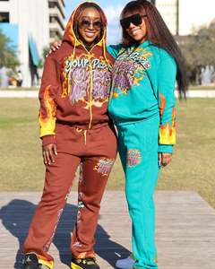 Streetwear Acid Washed Sweat Suits Zipper Hoodies Tracksuit Set Acid Wash Distress <b>Patch</b> Flared Sweatpants and Hoodie Set - Product Image 1