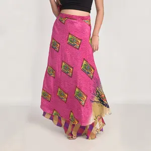 Saris daur ulang warna-warni rok maksi panjang musim panas modis ekonomis rok lilit lapisan ganda sempurna untuk perjalanan & Yoga