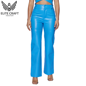 Haute qualité personnalisé femmes taille moyenne Pu pantalon bouton Style décontracté plat avant solide respirant imperméable hiver mode - Product Image 1