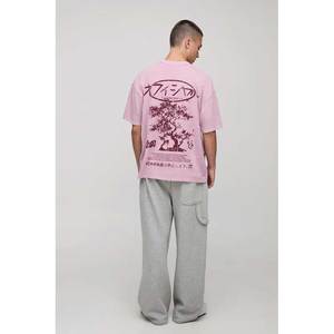 เสื้อยืดผู้ชายพิมพ์ลายกราฟิกโอเวอร์ไซส์เสื้อผ้าแนวสตรีทแวร์ผ้าฝ้ายลำลองเสื้อแขนสั้นสีชมพูทันสมัย - Product Image 2