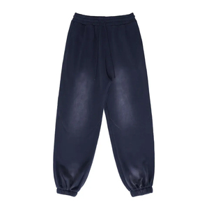 Pantalones de chándal de lana de algodón pesado Vintage para hombre, 400 GSM, gruesos, holgados, de gran tamaño, con ácido desteñido al sol, logotipo personalizado, deporte oscuro medio - Product Image 2