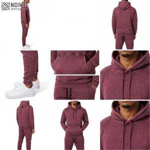 Survêtements en coton personnalisés nouvel arrivage Survêtements délavés au soleil et à la pierre unis Ensemble de sweats à capuche et pantalons de survêtement délavés à l'acide de luxe - Product Image 4