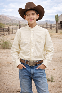 Nouvelle chemise de cowboy blanche pour adolescents, manches longues, en polyester/coton uni, style western décontracté, respirante, en popeline, pour le printemps - Product Image 5