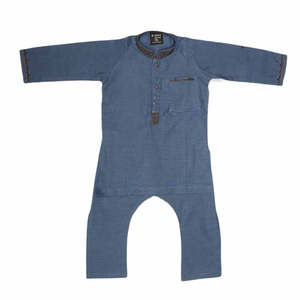 Shalwar Kameez brodé pour garçons - Bleu - Product Image 1