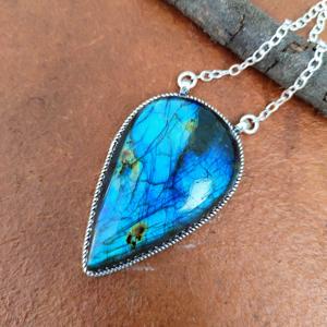 Collar con colgante de labradorita de Plata de Ley 925 de alta calidad, precio de fábrica de piedras preciosas naturales a granel para fiestas, Plata de ley - Product Image 3