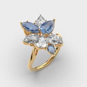 Flower Shape Marquise Cut Diamond <b>Cocktail</b> <b>Ring</b> Yellow <b>Gold</b> Romantic Women Engagement <b>Ring</b> - Product Image 2