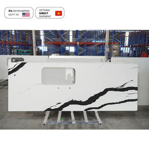 Calacatta Panda Comptoir en quartz blanc Cuisine préfabriquée Plans de travail en dalle de quartz d'ingénierie - Product Image 3