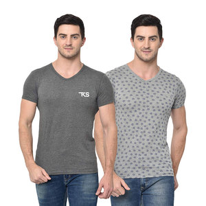 Camiseta ligera de algodón para hombre 100% algodón manga corta suave ajuste relajado verano cuello en V camiseta - Product Image 1