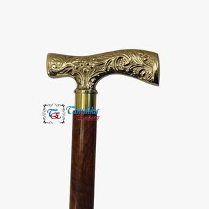 Canne de marche en bois brun moderne de haute qualité en gros, poignée plate en laiton poli, article cadeau luxueux pour hommes et femmes âgés - Product Image 1