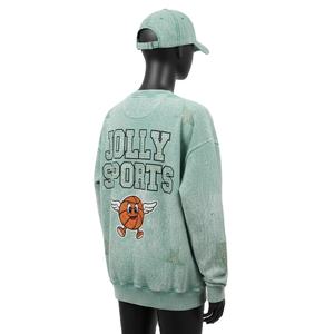 Sweat-shirt oversize en molleton de haute qualité, coton et polyester, lavage à l'acide, vert menthe, logo en chenille avec strass, sweat-shirts basiques pour femmes - Product Image 5