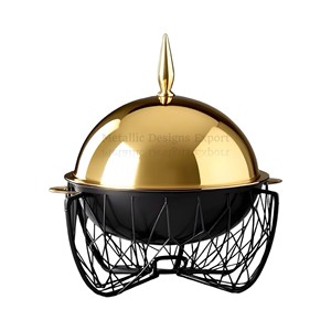 Serveur de buffet de luxe Réchaud rond noir et or avec support en fil métallique pour mariage et fête Présentation des aliments - Product Image 5