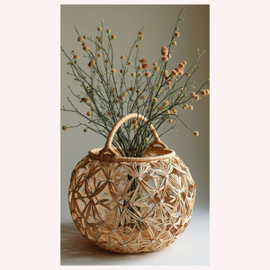 Florero Natures Embrace hecho a mano, diseño de ratán bohemio y algas marinas para una decoración del hogar relajada y minimalista - Product Image 1