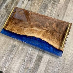 Best Demanding Home Kitchen and Table Top Quality Wood & Resin Serving Tray Handmade Finishing Custom Size for Rectangular Shape - Product Image 3