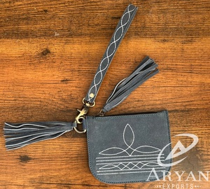 Luxe personnalisé en gros botte point de daim cuir bracelet carte de crédit pochette sac à main Mini poche à monnaie gland porte-carte portefeuilles - Product Image 1