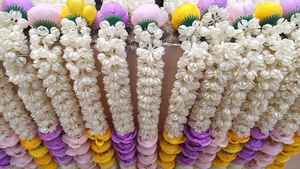 5 Feet Mogra & Peony Flower <b>Garland</b> Bunches for Wedding Backdrop, Haldi Decor, Nikah Partition, Mandap Arch & Porch Decoration - Product Image 4