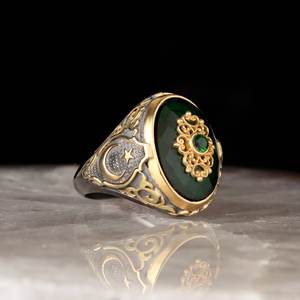 Anillo de hombre de estilo otomano hecho de 925 esterlina vintage de estilo turco. Rodio y oro, chapado bicolor - Product Image 1