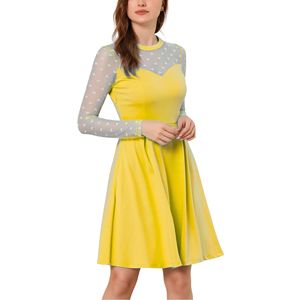 Vestido Midi de manga larga informal para mujer de estilo dulce, vestido de color sólido con cuello redondo para fiestas diarias o prendas de vestir de primavera y otoño - Product Image 1
