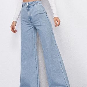 Nueva moda al por mayor retro pantalones vaqueros de mujer de cintura alta pantalones vaqueros de mujer transpirables de cintura alta - Product Image 1