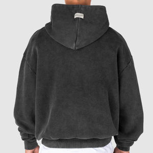 เสื้อผ้าแนวสตรีทมีฮู้ดโอเวอร์ไซส์ของผู้ชายผ้าคอตตอนสี100% สไตล์วินเทจฟอกสีดำแบบกำหนดเอง - Product Image 3