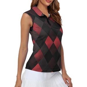 Vente en gros de chemises de golf sans manches pour femmes, décontractées, ajustées, extensibles, demi-zip, grande taille, sublimation, respirantes - Product Image 5
