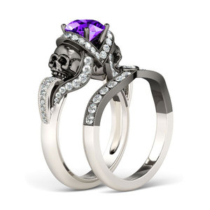 Jeulia Two Tone Round Cut Sterling Silver <b>Skull</b> Fashion <b>Ring</b> - Product Image 1