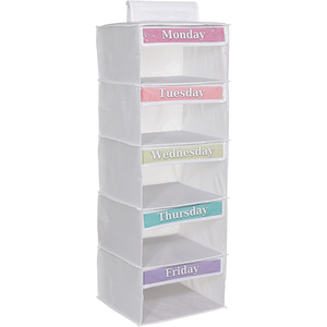 Organisateur de placard suspendu, étagère de rangement hebdomadaire pour vêtements, support de poche à suspendre sur la porte, 5 niveaux pour chambre d'enfant - Product Image 3