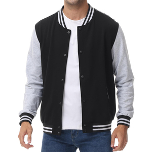 Veste universitaire en cuir véritable de haute qualité pour hommes en tissu de toile noire CollegeBaseballjacket pour hommes - Product Image 1