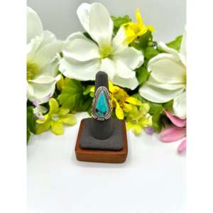 Hecho a Mano por los Navajo # Anillo de Plata de Ley y Turquesa, Joyería Coleccionable Cultural, Talla 6.75 - Product Image 1