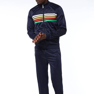 Ensemble veste et pantalon de jogging pour homme, coupe-vent, tricoté, deux pièces, polyester, fermeture éclair, service OEM, marque personnalisée, tissu 240g, soie - Product Image 2