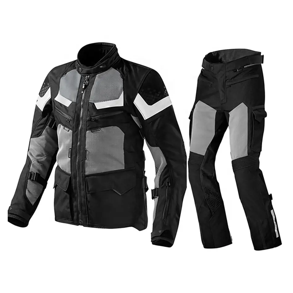 การออกแบบที่กําหนดเองล่าสุดรถมอเตอร์ไซด์ / รถจักรยานยนต์แข่งเสื้อแจ็คเก็ตและกางเกง Cordura คุณภาพ OEM ขายส่งระบายอากาศขี่แขนยาว