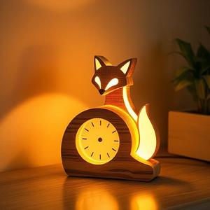 Lámpara de mesa de madera maciza, lámpara de reloj, lámpara de noche de madera hecha a mano, reloj, decoración de escritorio de madera - Product Image 4