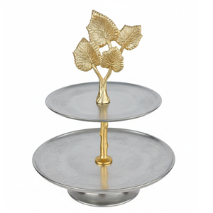 Support à gâteau à 2 étages en aluminium doré de luxe, certifié CE, plateau décoratif pour fleurs, pétales, bijoux, pour mariage, fête, décoration de la maison, dessert - Product Image 5